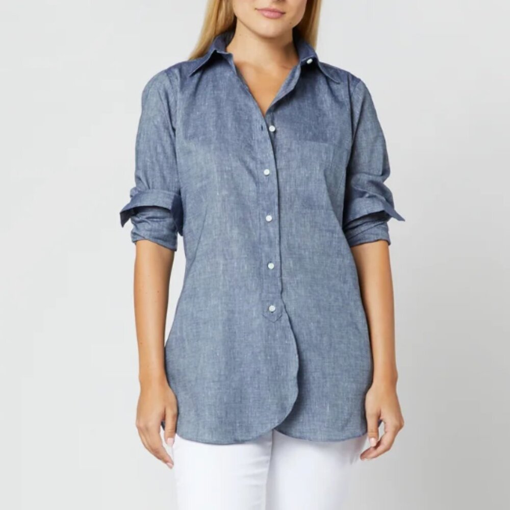 Ann Mashburn Indigo Chambray boyfriend shirt NWT